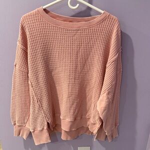 American Eagle AE Big Hug Crew Neck Waffle Sweatshirt - Pink - Medium